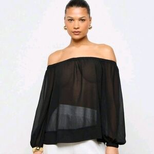 Elegant Black Off-Shoulder Women's Sheer Top
